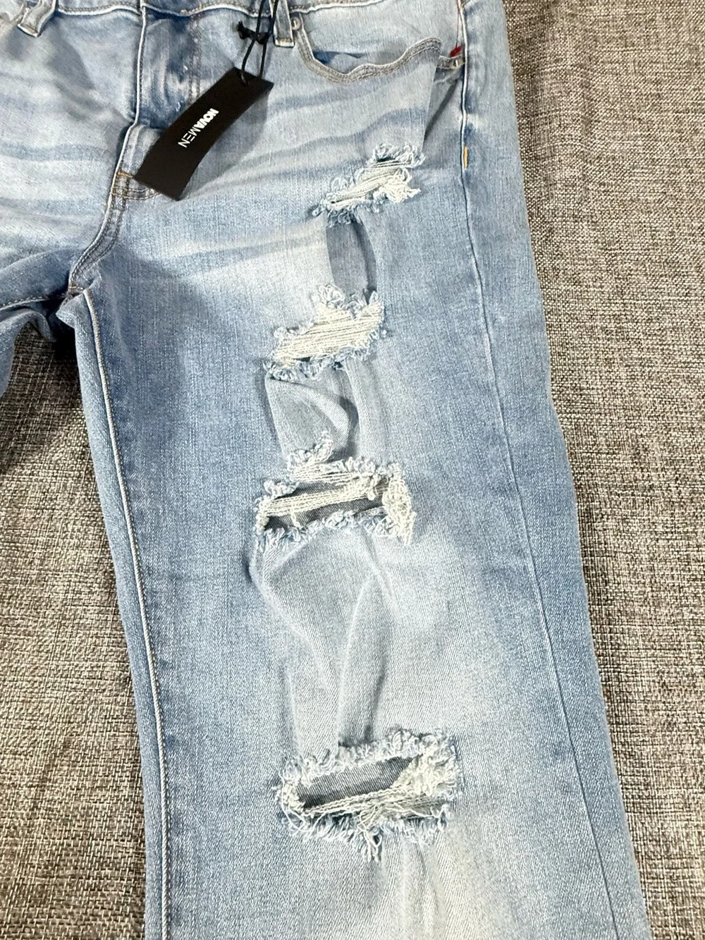 Fashion Nova Light Blue Distressed Men’s Skinny Jeans